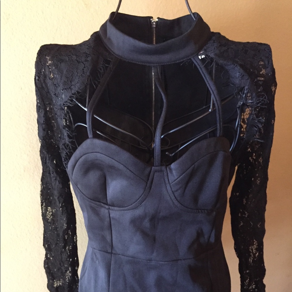 Black lace bustier pencil dress